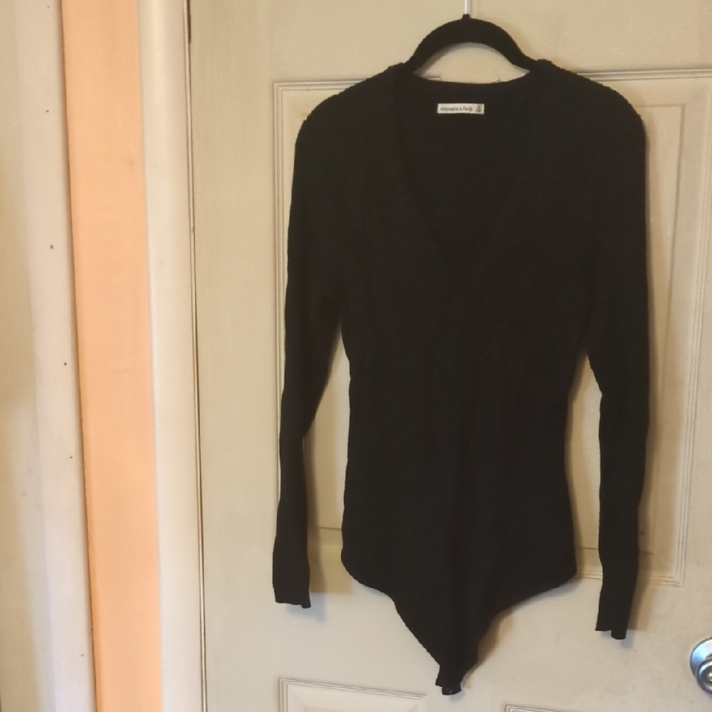 Abercrombie & Fitch XL Deep V Black Sweater Bodysuit - Stretchy